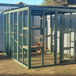 Waterproof Four-Sided Catio cat enclosure painted green.  182CM (6FT) X 274CM (9FT)